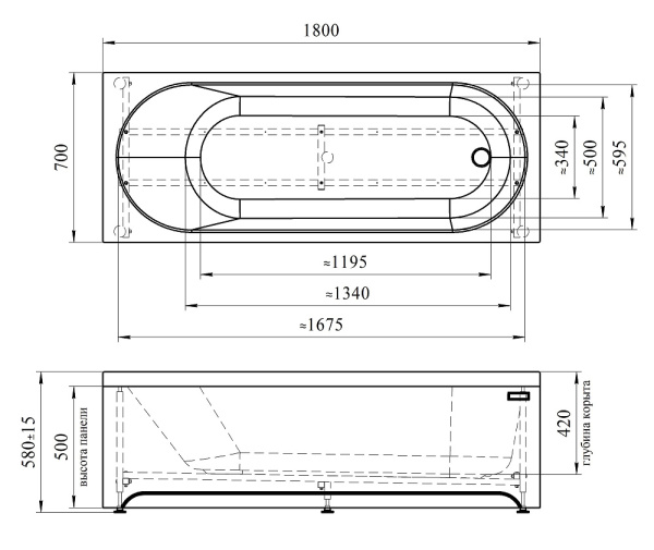 Ванна акриловая Radomir Виктория Лайт 180x70 2-01-0-0-1-261Р белая пристенная с каркасом