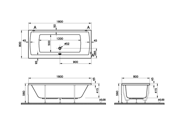 Ванна акриловая VitrA Neon 180x80 55840001000 Ванна акриловая VitrA Neon 180x80 55840001000