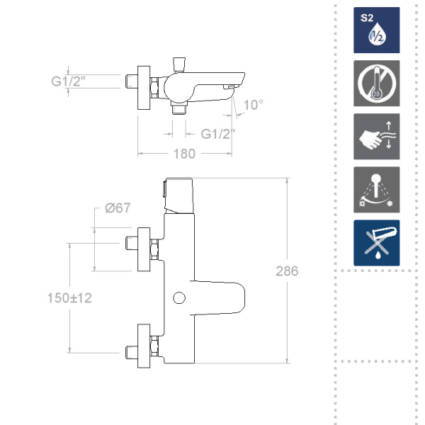 Смеситель для ванны Ramonsoler Tzar 340501TR с душевой лейкой хром