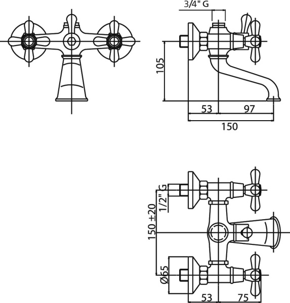Смеситель Caprigo Bristol 21-019-crm для ванны с душем хром глянцевый