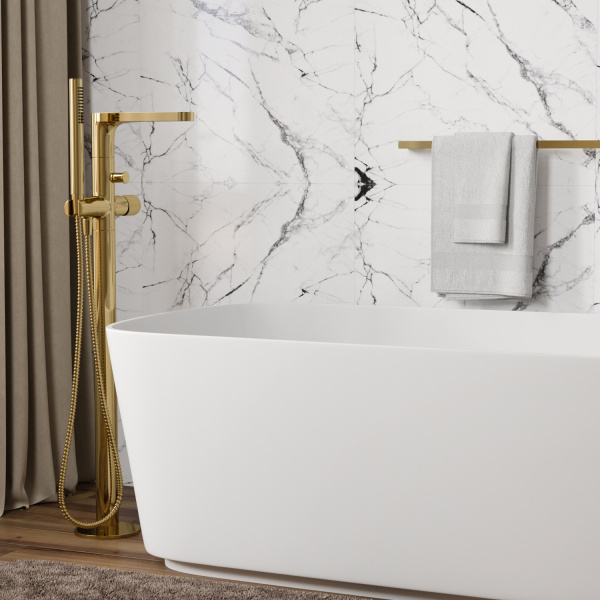 Смеситель для ванны с душевым гарнитуром WasserKRAFT Ems 7621 золото глянцевый напольный