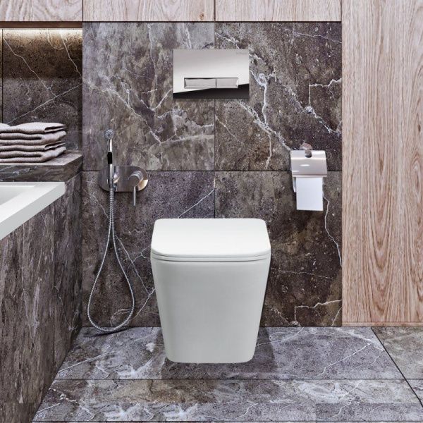 Унитаз подвесной безободковый с сиденьем  BelBagno DUE BB3103CHR/SC Унитаз подвесной безободковый с сиденьем  BelBagno DUE BB3103CHR/SC