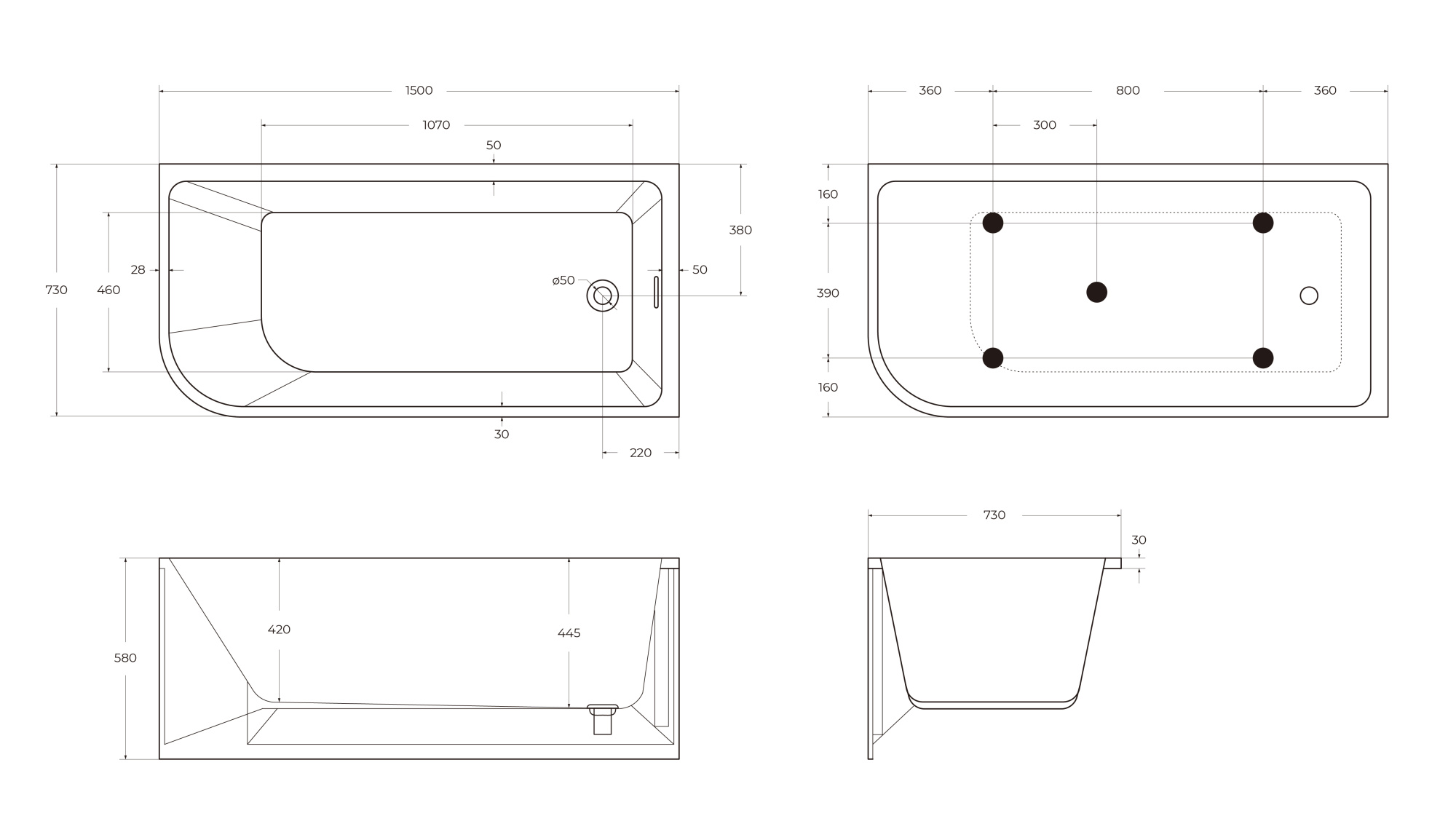 Ванна акриловая BelBagno 150x75 R BB712-1500-730-R