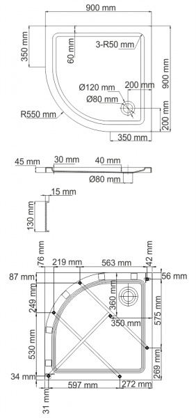 Поддон для душа 90см WasserKRAFT Isen 26T01 Поддон для душа 90см WasserKRAFT Isen 26T01