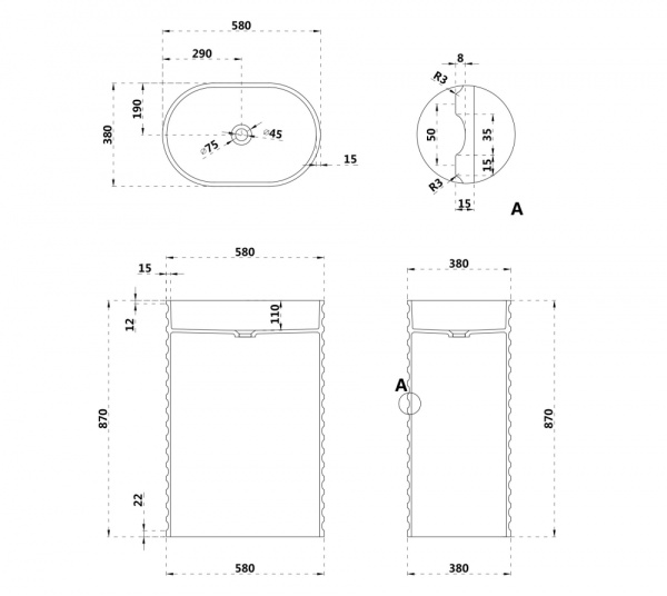 Раковина напольная Abber Stein 60 см AS2550 белая матовая
