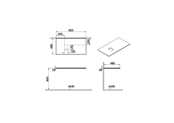 Столешница левосторонняя 91x48см VitrA Origin 65859 Столешница левосторонняя 91x48см VitrA Origin 65859