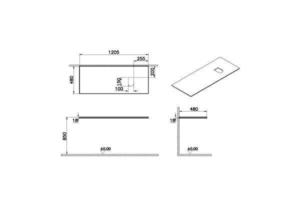 Столешница правосторонняя 121x48 см VitrA Origin 65928 Столешница правосторонняя 121x48 см VitrA Origin 65928