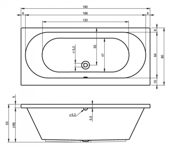 Ванна акриловая RIHO CAROLINA 180 x80 BB5400500000000 Ванна акриловая RIHO CAROLINA 180 x80 BB5400500000000
