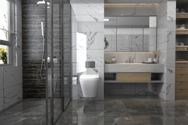 Комплект подвесной унитаз ABBER Rechteck AC1201 белый с инсталляцией AC0105 и кнопкой AC0120MB черный матовый