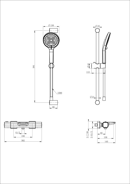 Смеситель для ванны с душем с термостатом и гарнитуром Wonzon & Woghand Plate WW-C2017-A-BG золото брашированный