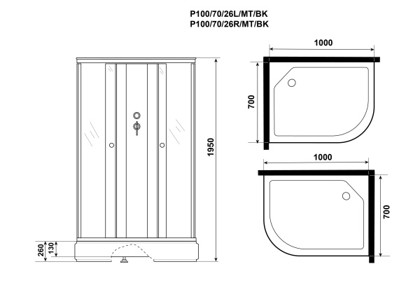 Душевая кабина 100x70 Niagara Promo P100/70/26L/MT/BK Душевая кабина 100x70 Niagara Promo P100/70/26L/MT/BK