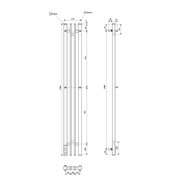 Полотенцесушитель электрический диммер слева 17x120 см Point Фрея PN20722B черный Полотенцесушитель электрический диммер слева 17x120 см Point Фрея PN20722B черный