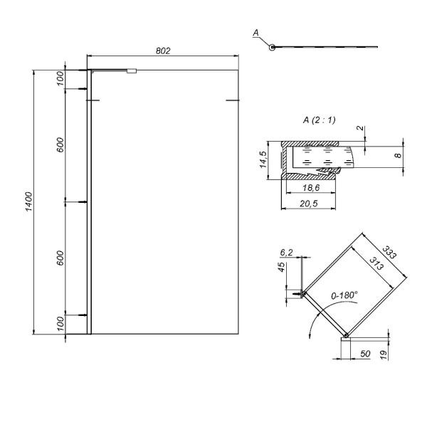 Стеклянная шторка для ванны AM.PM Gem 80x140 W90BS-080-140CT профиль хром