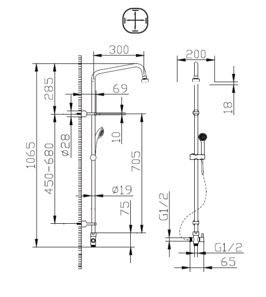Душевая стойка без смесителя Bravat Fit S D283CP-2A-RUS Душевая стойка без смесителя Bravat Fit S D283CP-2A-RUS