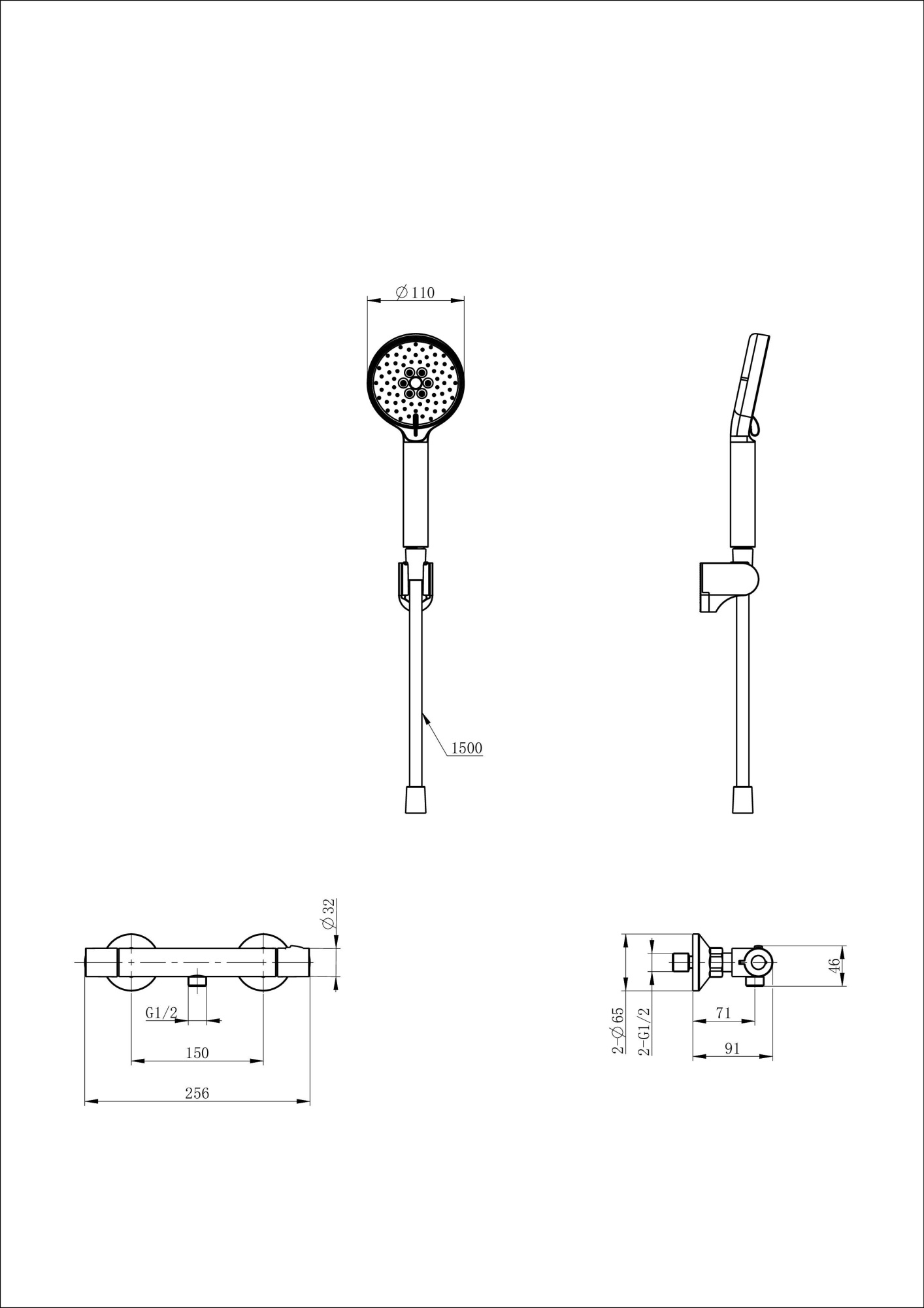 Смеситель для душа с термостатом и гарнитуром Wonzon & Woghand Inn 5 WW-B2005-A-CR хром глянцевый