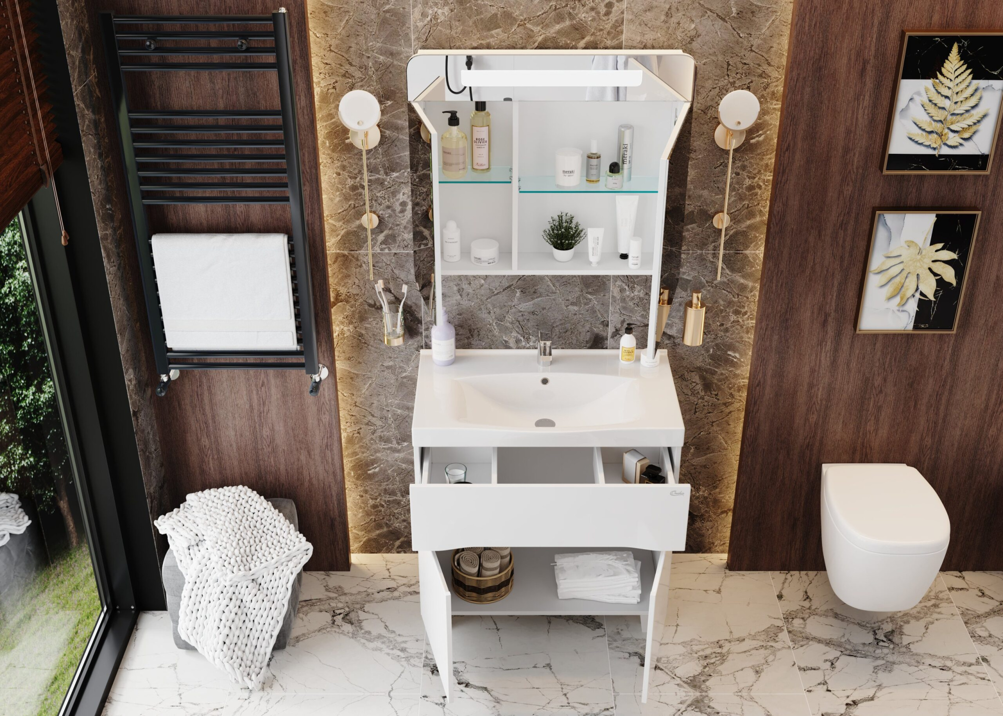 Шкаф зеркальный Onika Неаполь 80 см 208094 белый с подсветкой