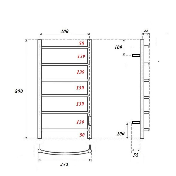 Полотенцесушитель электрический диммер справа 43,2x80 см Point Афина PN04848W белый Полотенцесушитель электрический диммер справа 43,2x80 см Point Афина PN04848W белый