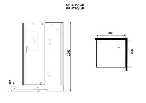 Душевая кабина без крыши 90x90 GROSSMAN Classic GR171QR стекло матовое профиль хром Душевая кабина без крыши 90x90 GROSSMAN Classic GR171QR стекло матовое профиль хром