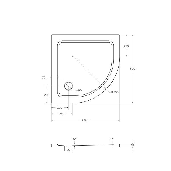 Поддон из пластика 80x80 см Cezares  TRAY-M-R-80-550-35-W белый