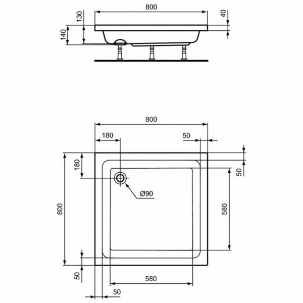 Душевой поддон акриловый 80X80X13 см Ideal Standard K276401 HOTLINE Душевой поддон акриловый 80X80X13 см Ideal Standard K276401 HOTLINE