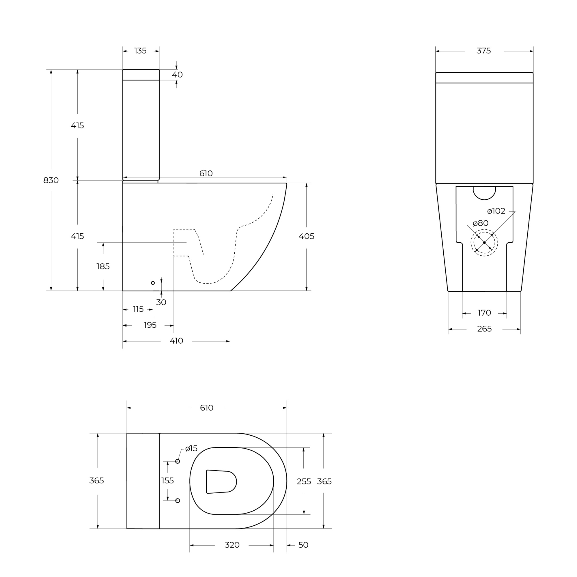 Чаша унитаза Cezares Stylus CZR-152-CPR приставная безободковая