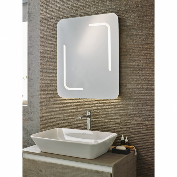 MIRROR&LIGHT Зеркало с подсветкой 60X70 см, скругленные углы, нереверсивная версия, фронтальная и нижняя светодиодная подсветка, система антизапотевания, сенсорный выключатель со светорегулятором для подсветки и антизапотевания, с крепежом, 220-240 V, 50- MIRROR&LIGHT Зеркало с подсветкой 60X70 см, скругленные углы, нереверсивная версия, фронтальная и нижняя светодиодная подсветка, система антизапотевания, сенсорный выключатель со светорегулятором для подсветки и антизапотевания, с крепежом, 220-240 V, 50-