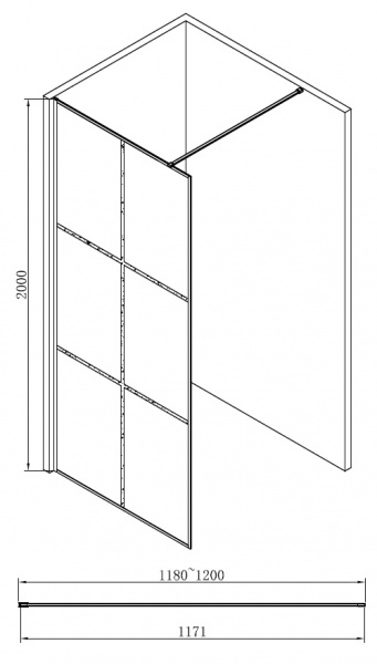 Душевая перегородка 1200x200 ABBER Immer Offen AG62120B Душевая перегородка 1200x200 ABBER Immer Offen AG62120B