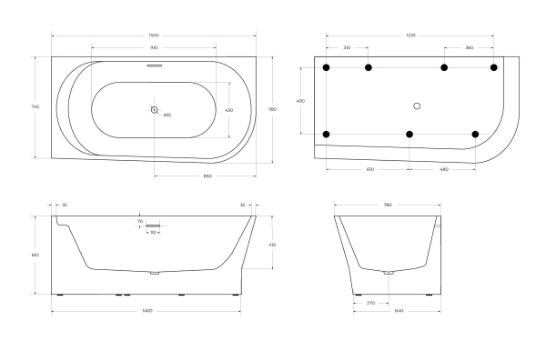 Ванна акриловая BelBagno 150x80 BB410-1500-780-L