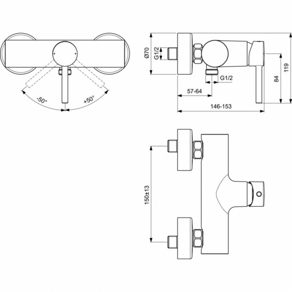 Настенный смеситель для душа Ideal Standard CERALINE BC200XG Настенный смеситель для душа Ideal Standard CERALINE BC200XG