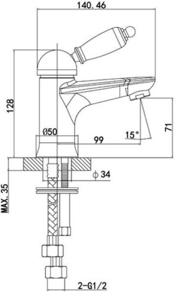 Смеситель с донным клапаном Caprigo Adria Uno 02-522-crm для раковины хром глянцевый