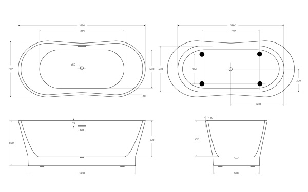 Ванна акриловая BelBagno 165x70 BB406-1650-730