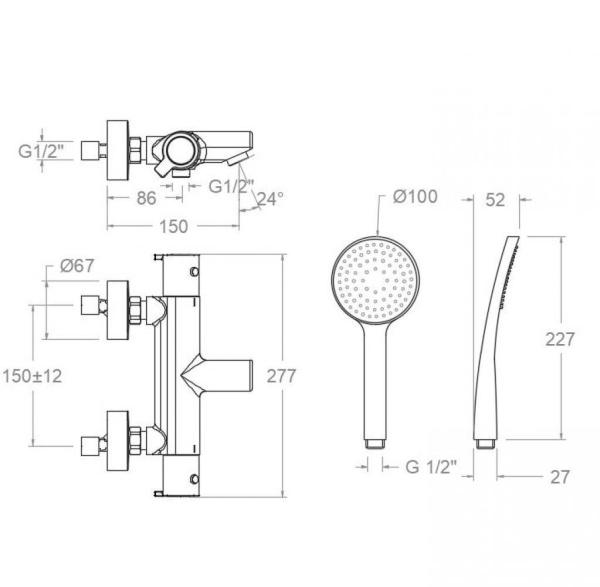 Смеситель для ванны Ramonsoler Blautherm 943801T1 термостатический с душевой лейкой хром