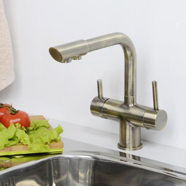 Смеситель для мойки с дополнительным изливом для фильтра WasserKRAFT A8037 светлая бронза матовый