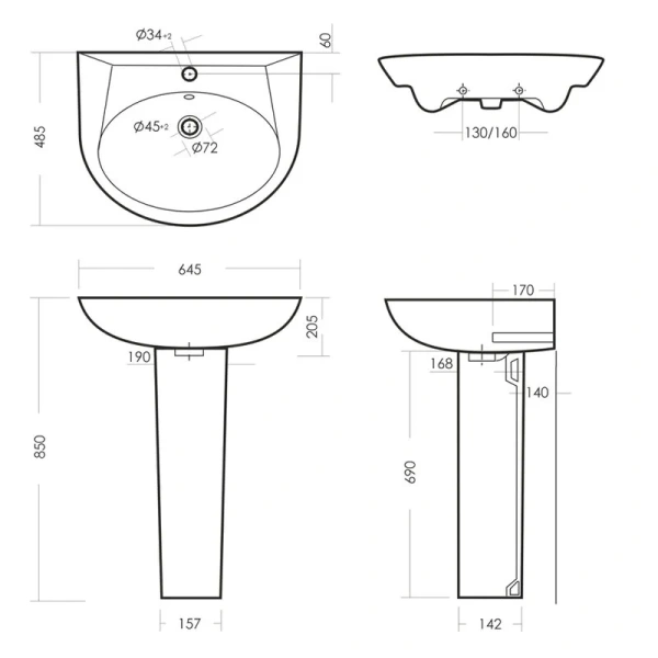Раковина Sanita Luxe Classic 65 см WB.PD/Classic/65-C/WHT.G/S1