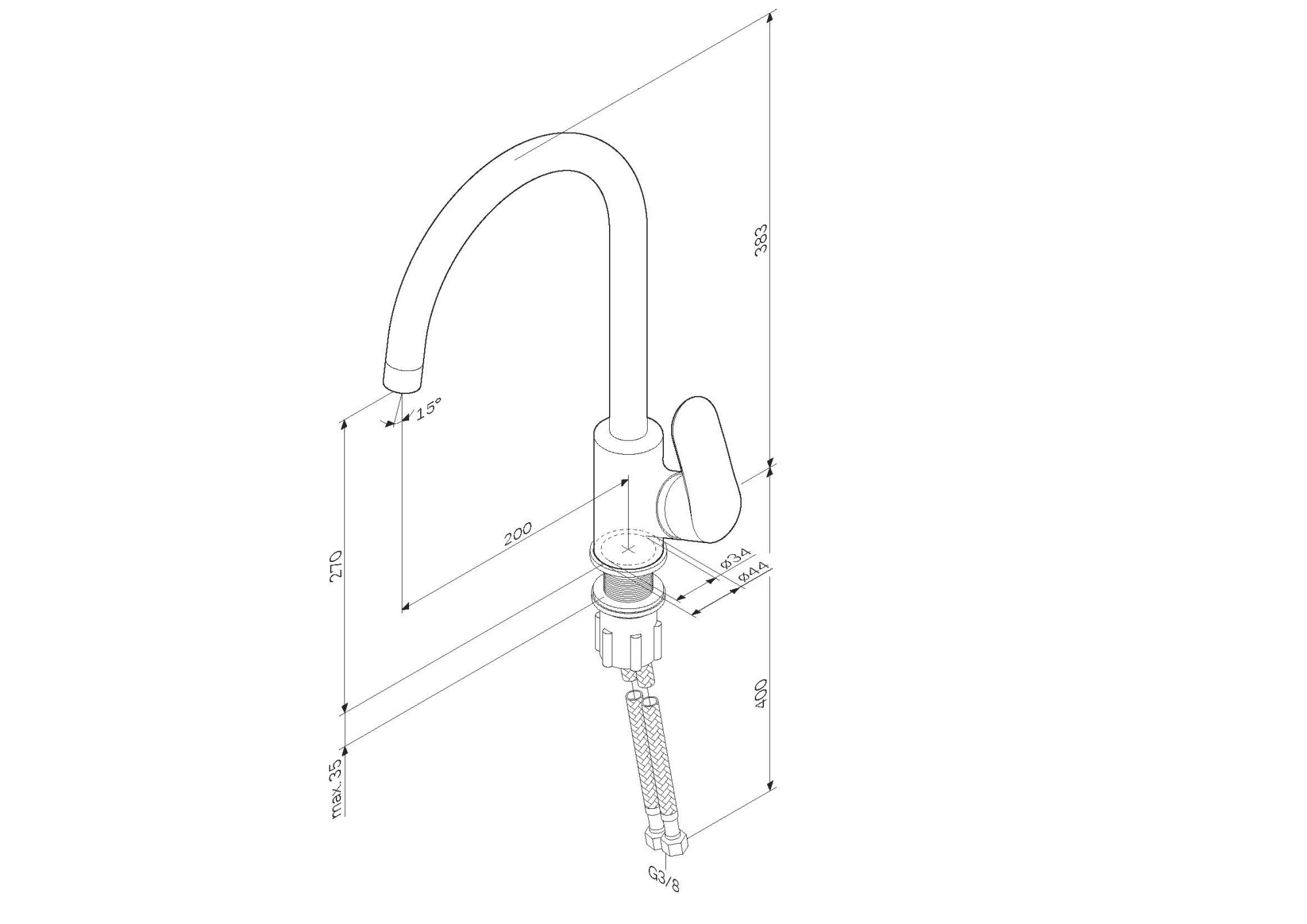 Смеситель для кухонной мойки Am.Pm Like F8007122 элегантный черный матовый