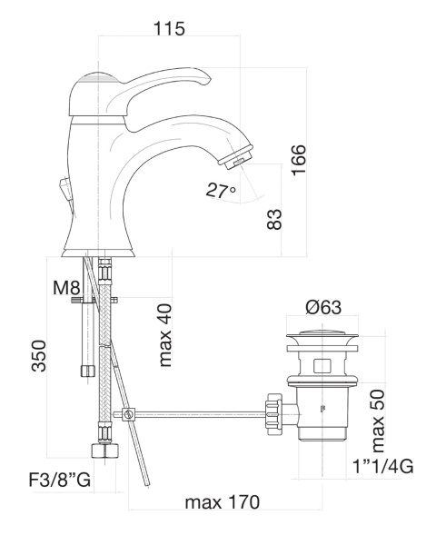 Смеситель для раковины с донным клапаном Webert Aurora AU830102010 золото глянцевый