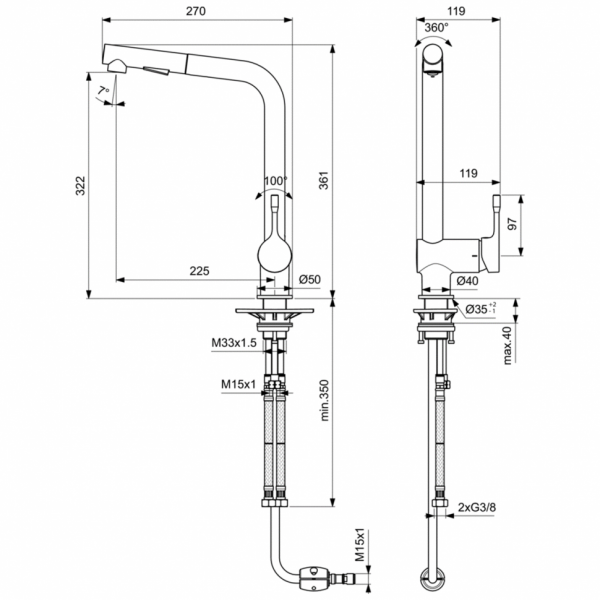 Смеситель для кухонной мойки Ideal Standard CERALOOK BC174GN BC178AA Смеситель для кухонной мойки Ideal Standard CERALOOK BC174GN BC178AA