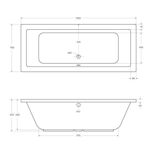 Ванна акриловая Cezares Plane 170x70 PLANE-170-70-45-W37