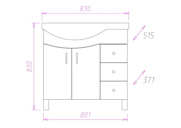 Тумба под раковину Onika Эльбрус 85 см 108202 белый