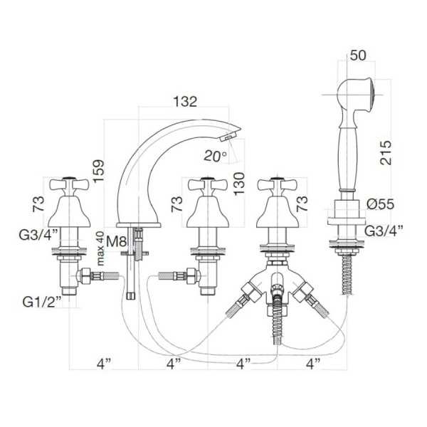Смеситель на борт ванны Webert Armony AM730401010 золото глянцевый