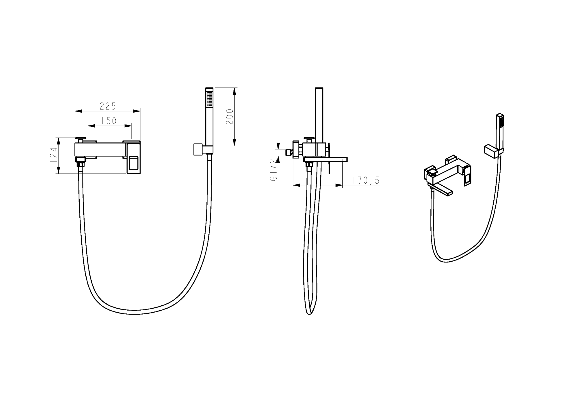 Смеситель для ванны Boheme Q 143-BB с душевой лейкой черный