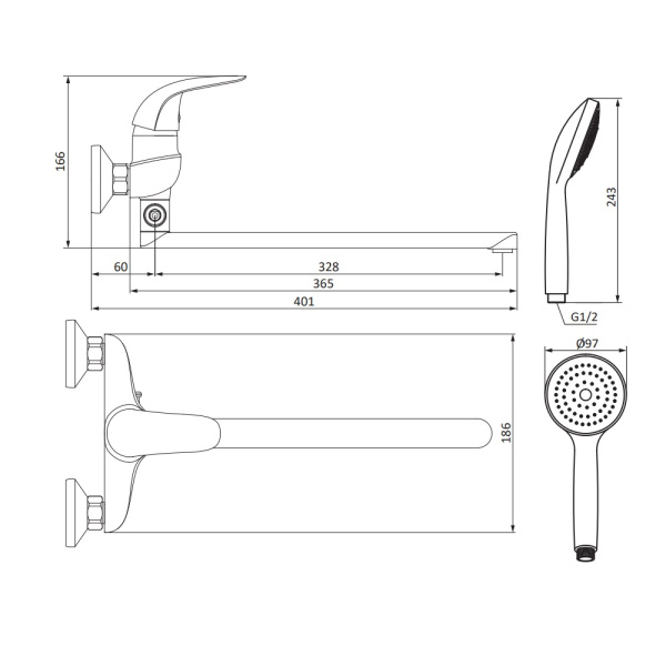 Смеситель для ванны Damixa Eclipse 319500001 хром глянцевый