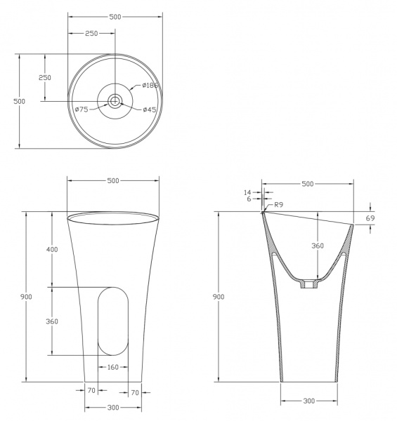 Раковина напольная Abber Stein 50 см AS2509-H белая матовая