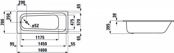 Стальная ванна 160x70 Laufen Pro 2.2395.3.000.040.1 Стальная ванна 160x70 Laufen Pro 2.2395.3.000.040.1