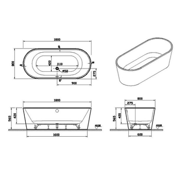 Ванна акриловая отдельностоящая 180x80 VitrA Geo 65380006000 с ножками и сифоном Ванна акриловая отдельностоящая 180x80 VitrA Geo 65380006000 с ножками и сифоном