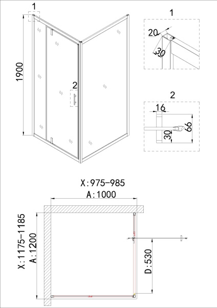 Боковая стенка 100x190 Niagara Nova NG-A100G Боковая стенка 100x190 Niagara Nova NG-A100G