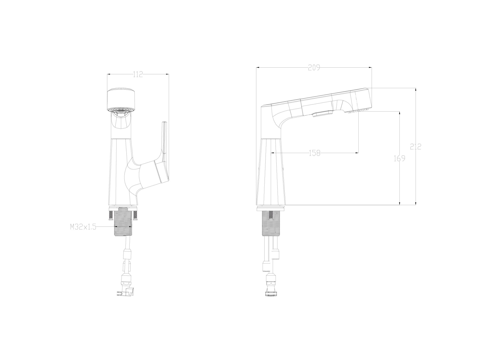 Смеситель для раковины с гигиеническим душем Wonzon & Woghand WW-121B108-BGG темный графит брашированный