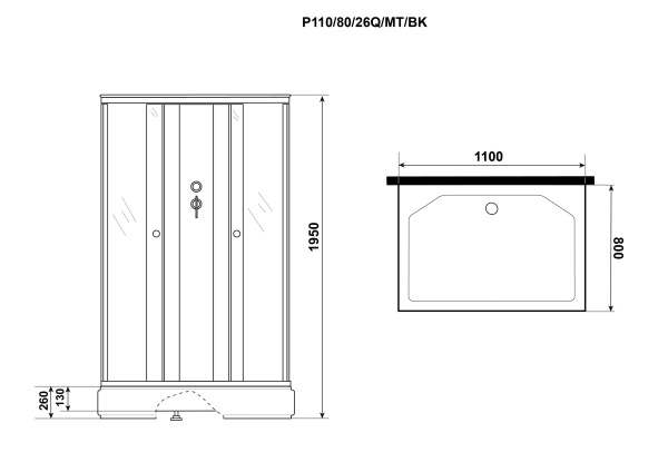 Душевая кабина 110x80 Niagara Promo P110/80/26Q/MT/BK Душевая кабина 110x80 Niagara Promo P110/80/26Q/MT/BK