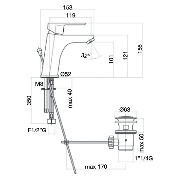 Смеситель для раковины с донным клапаном Webert Sax Evolution SE833102560 черный матовый