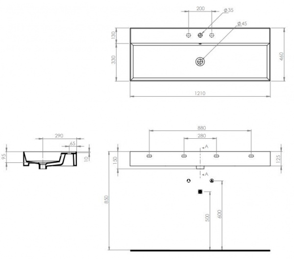 Керамическая раковина 120x46 см Cezares TWENTY TW13011 белый Керамическая раковина 120x46 см Cezares TWENTY TW13011 белый